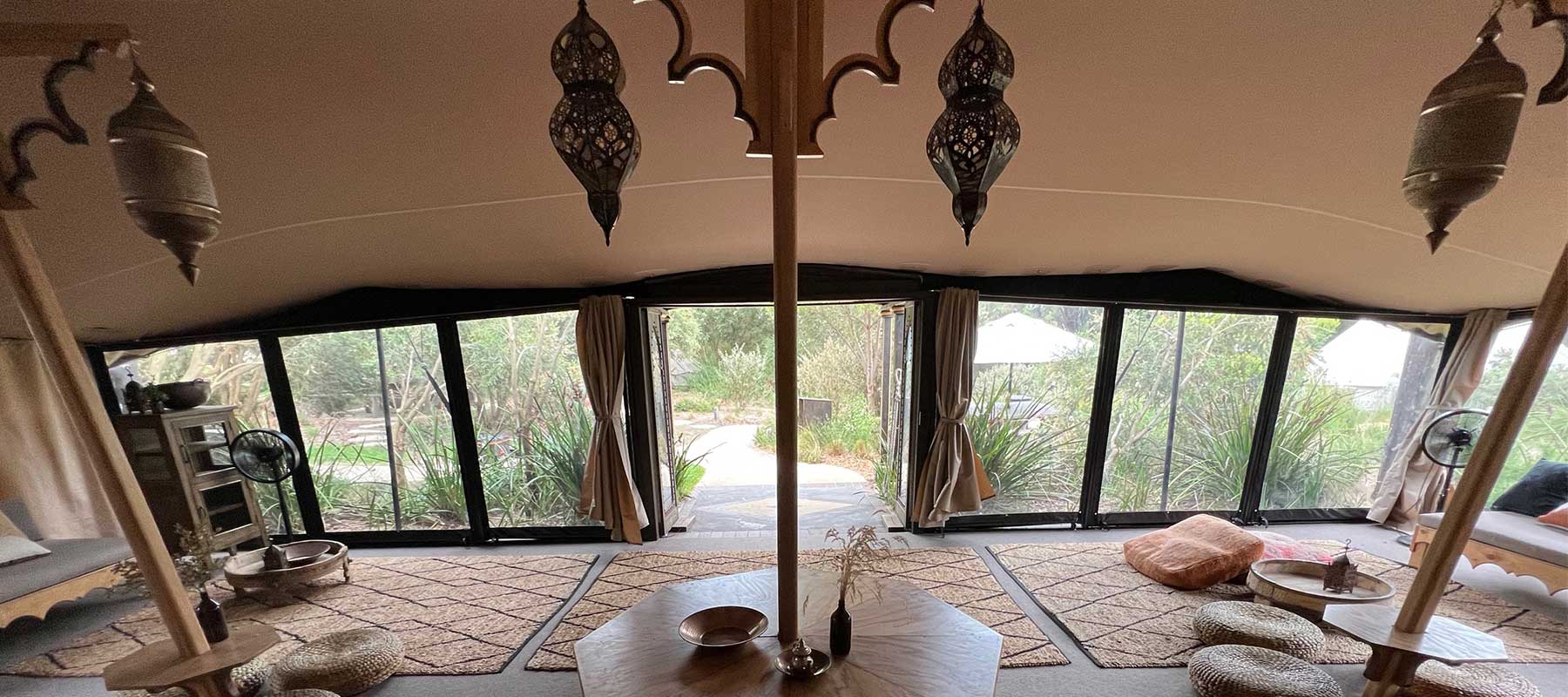 A large Moroccan style tent that has been created by Trim Works for Peninsula Hot Springs